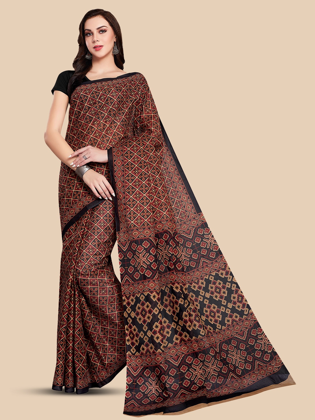 

Rani Saahiba Ethnic Motifs Printed Pure Cotton Saree, Black