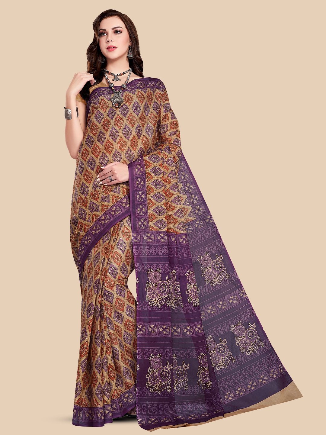 

Rani Saahiba Ethnic Motifs Printed Pure Cotton Saree, Purple