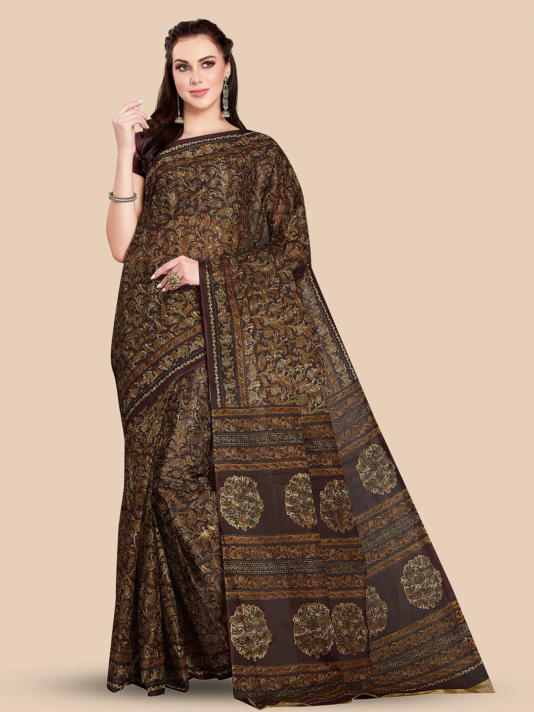 

Rani Saahiba Paisley Printed Pure Cotton Saree, Maroon