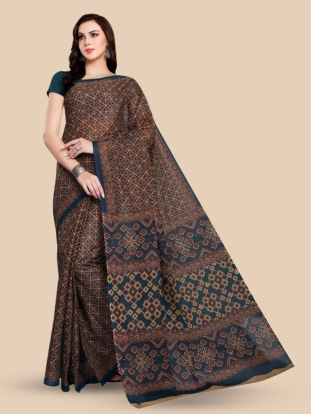 

Rani Saahiba Ethnic Motifs Printed Pure Cotton Patola Saree, Blue