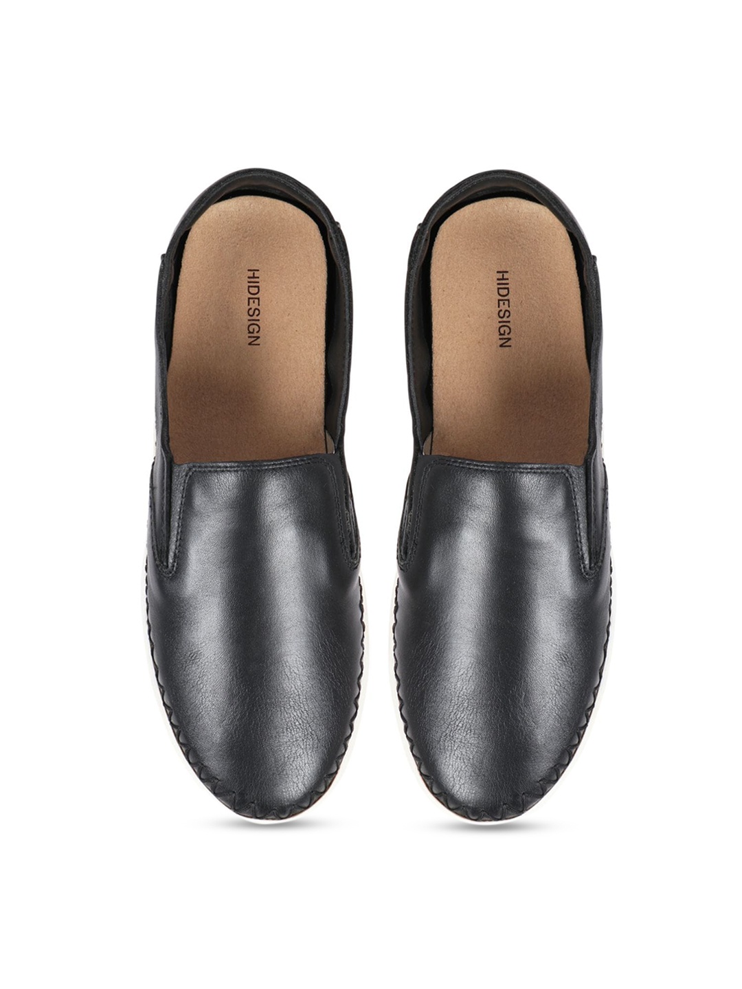 

Hidesign Women Contrast Sole Leather Loafers, Black