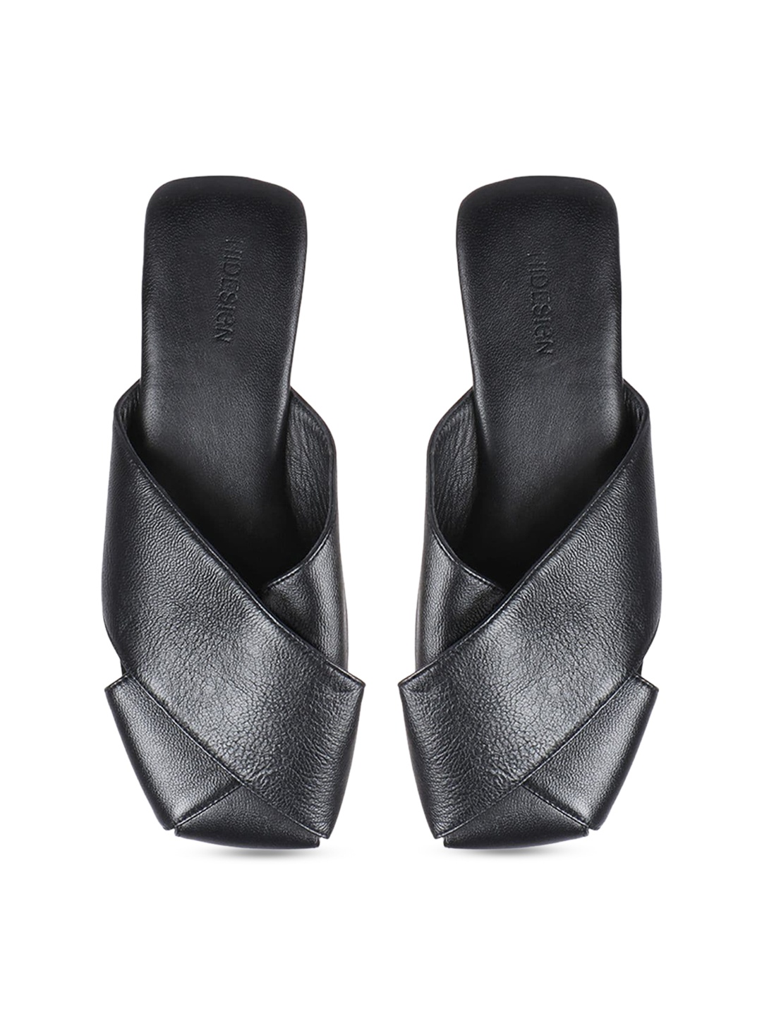 

Hidesign Nara Round Toe Leather Mules, Black