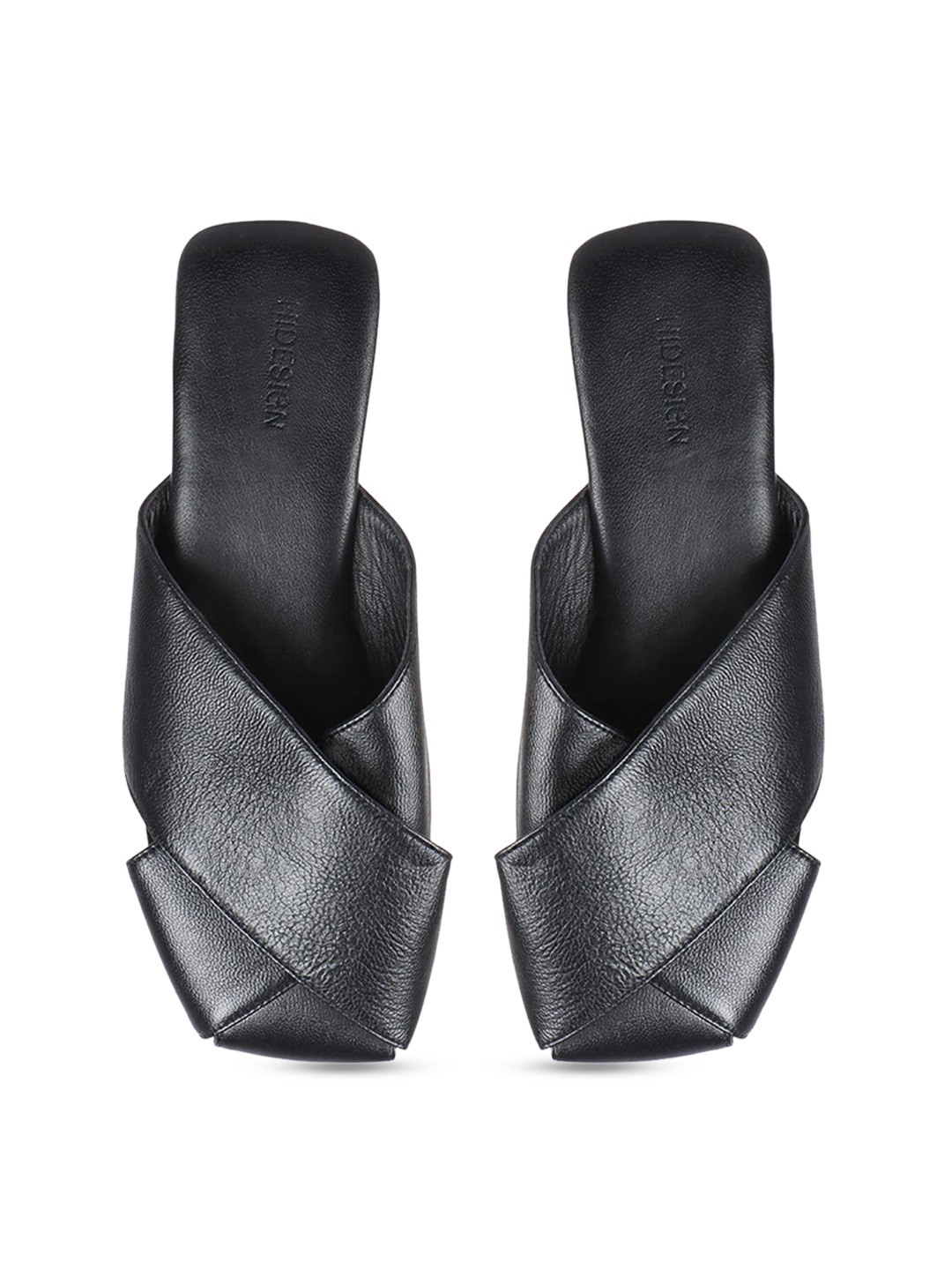 

Hidesign NARA Square Toe Cross Strap Leather Mules, Black