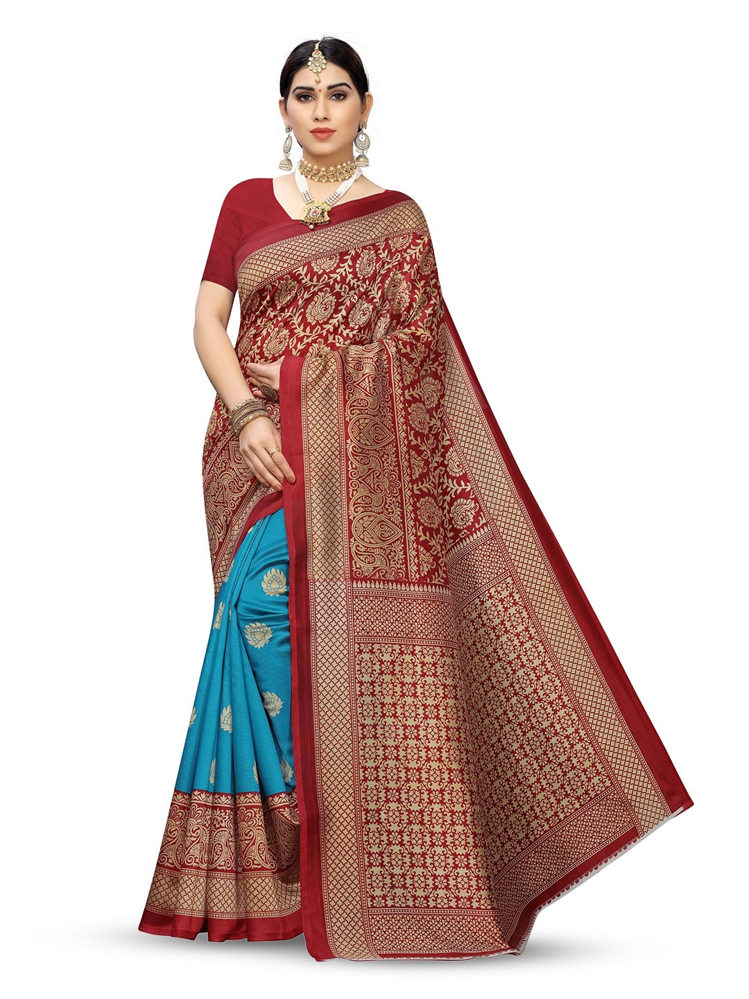 

KALINI Woven Design Zari Saree, Turquoise blue