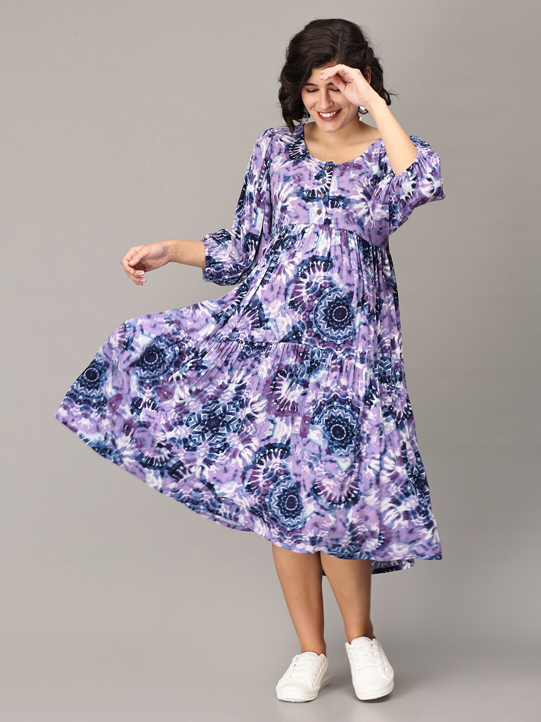 The Mom Store Floral Printed A-Line Midi Maternity Dress, Purple