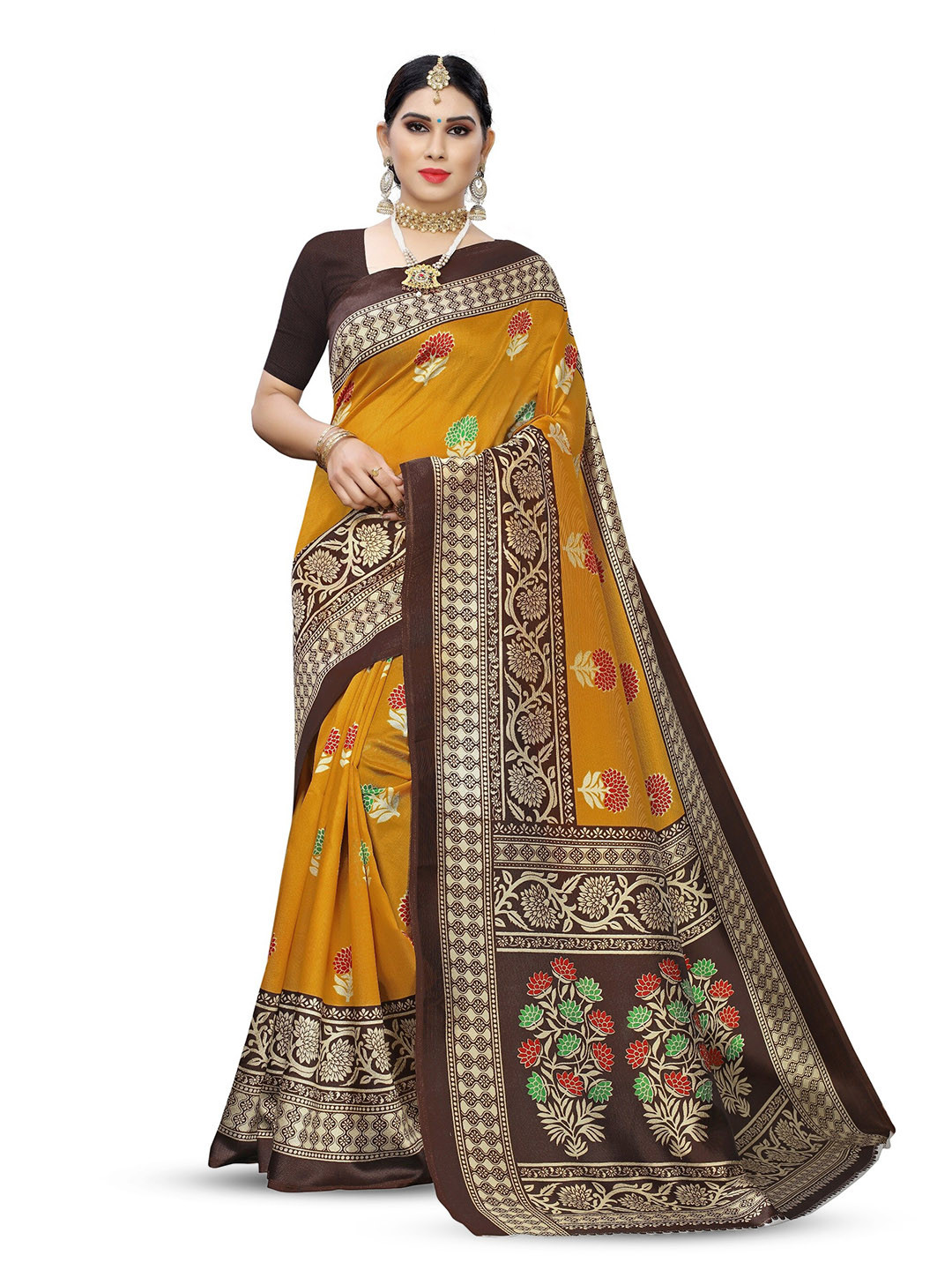 

KALINI Ethnic Motifs Printed Art Silk Saree, Mustard
