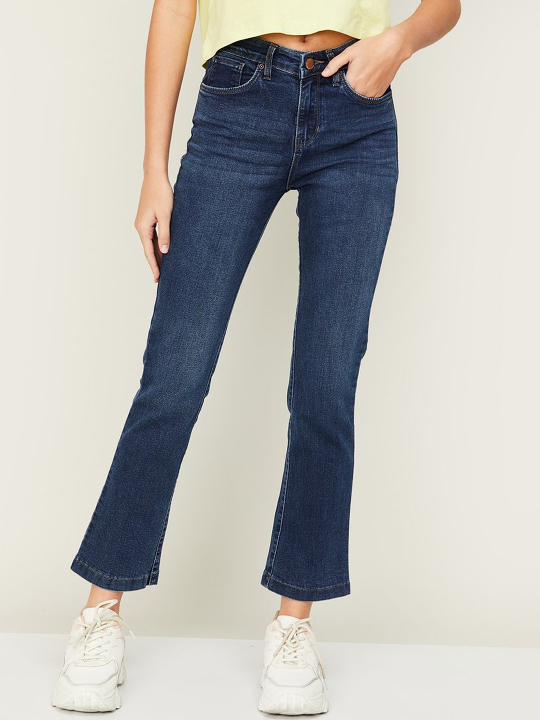 

Xpose Women Comfort Bootcut High-Rise Light Fade Stretchable Jeans, Navy blue