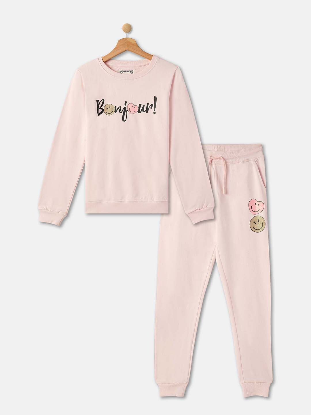 

R&B Girls Printed Pure Cotton T-Shirt With Trousers, Pink
