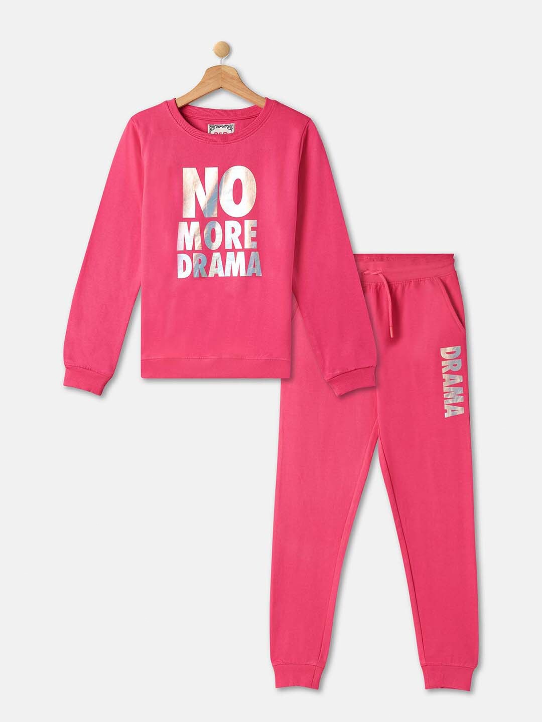 

R&B Girls Printed Pure Cotton T-Shirt With Trousers, Pink