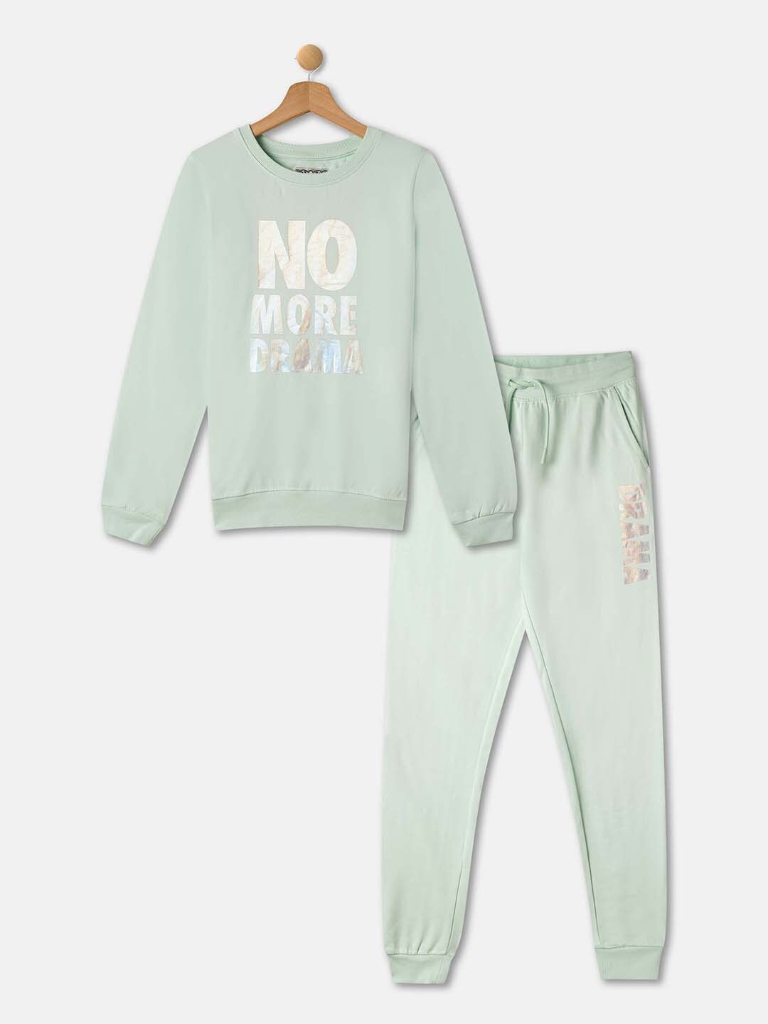 

R&B Girls Typography Printed Pure Cotton Clothing Set, Green