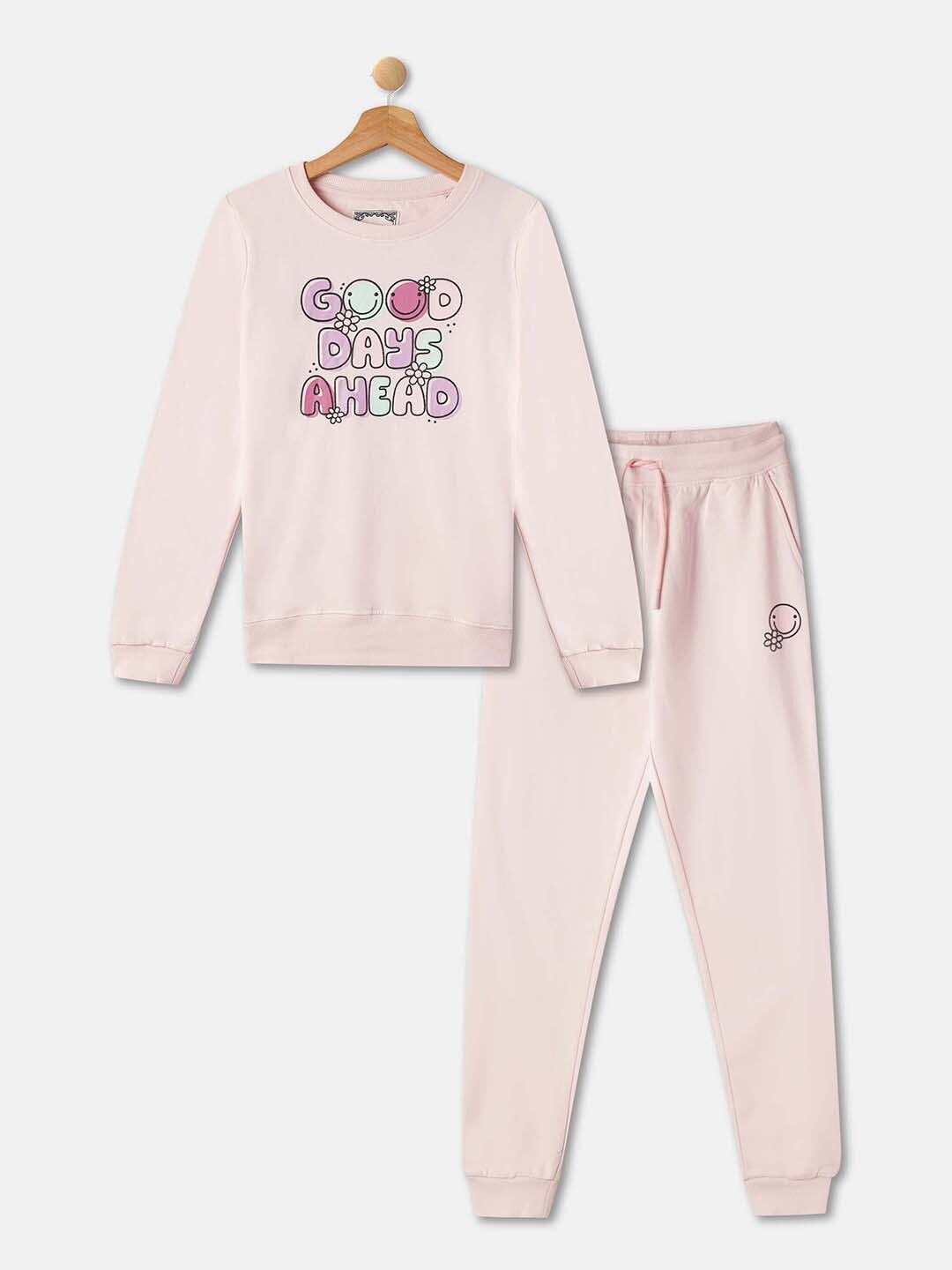 

R&B Girls Printed Pure Cotton T-shirt With Trousers, Pink