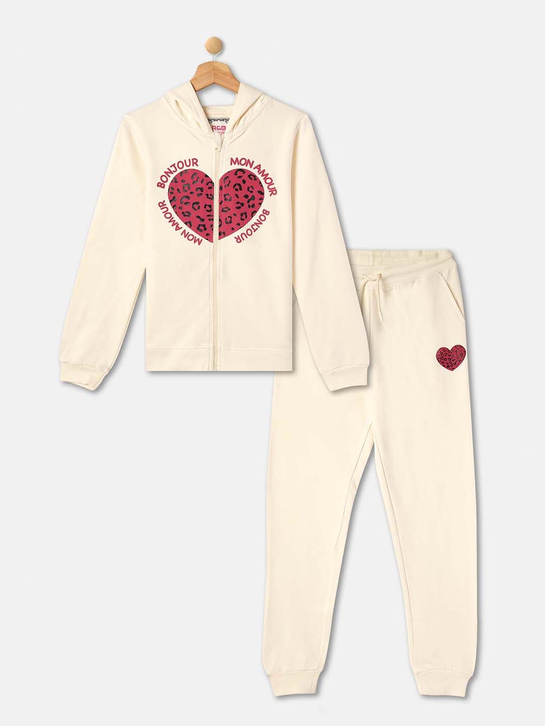 

R&B Girls Graphic Printed Pure Cotton Top With Pyjamas, Cream