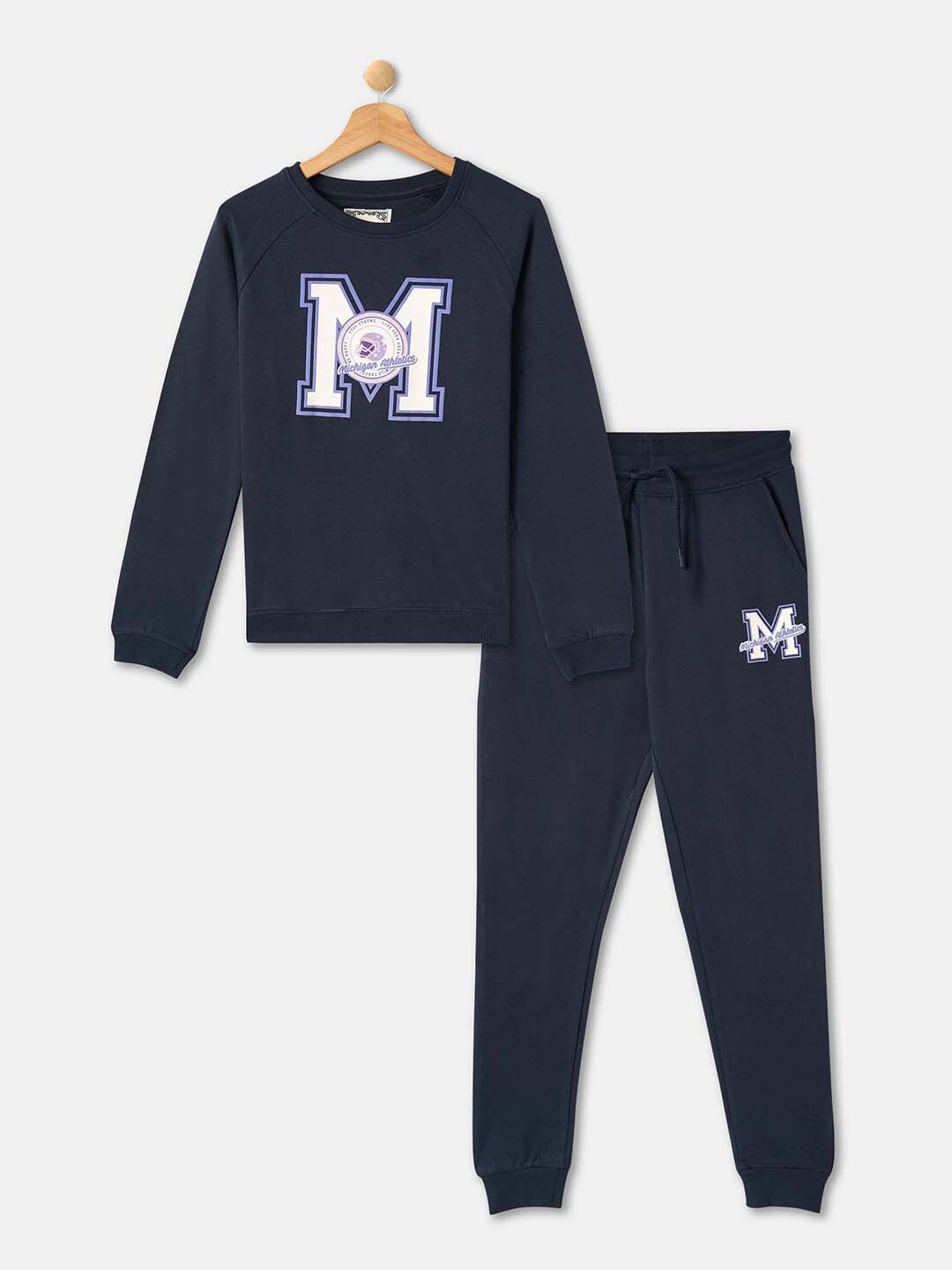 

R&B Girls Printed Pure Cotton T-Shirt With Trousers, Blue