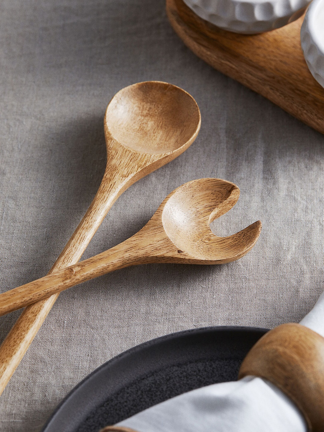 

H&M Beige Wooden Salad Servers