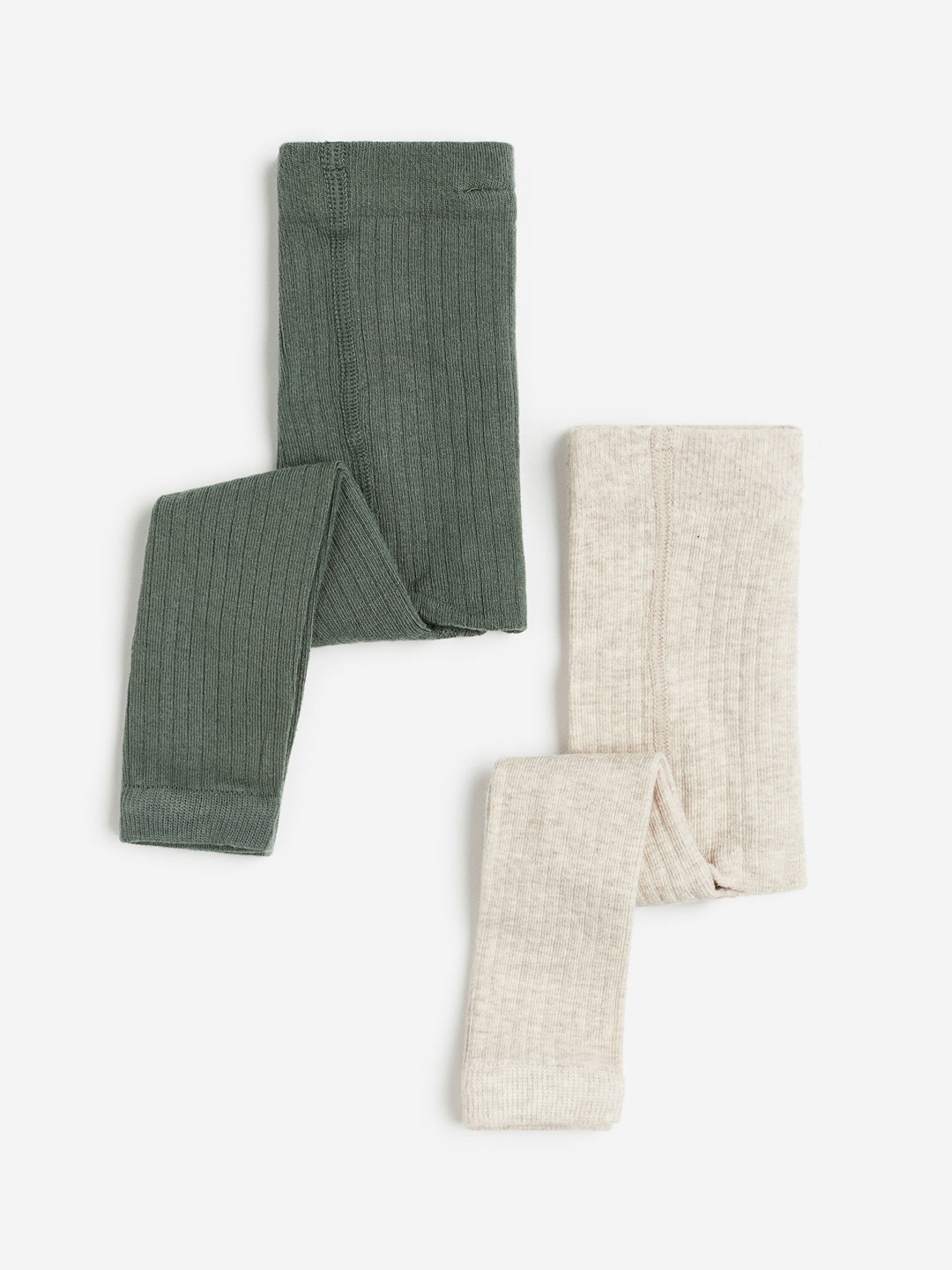 

H&M Boys 2-Pack Ribbed Footless Tights, Green