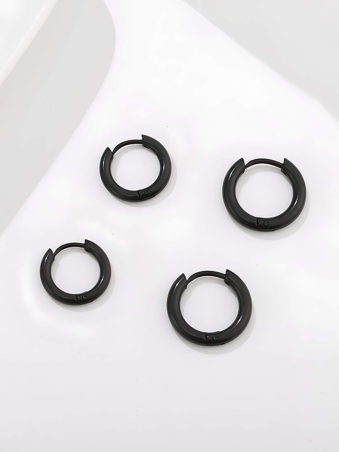 

KARISHMA KREATIONS Men Set Of 3 Contemporary Stainless Steel Hoop Earrings, Black
