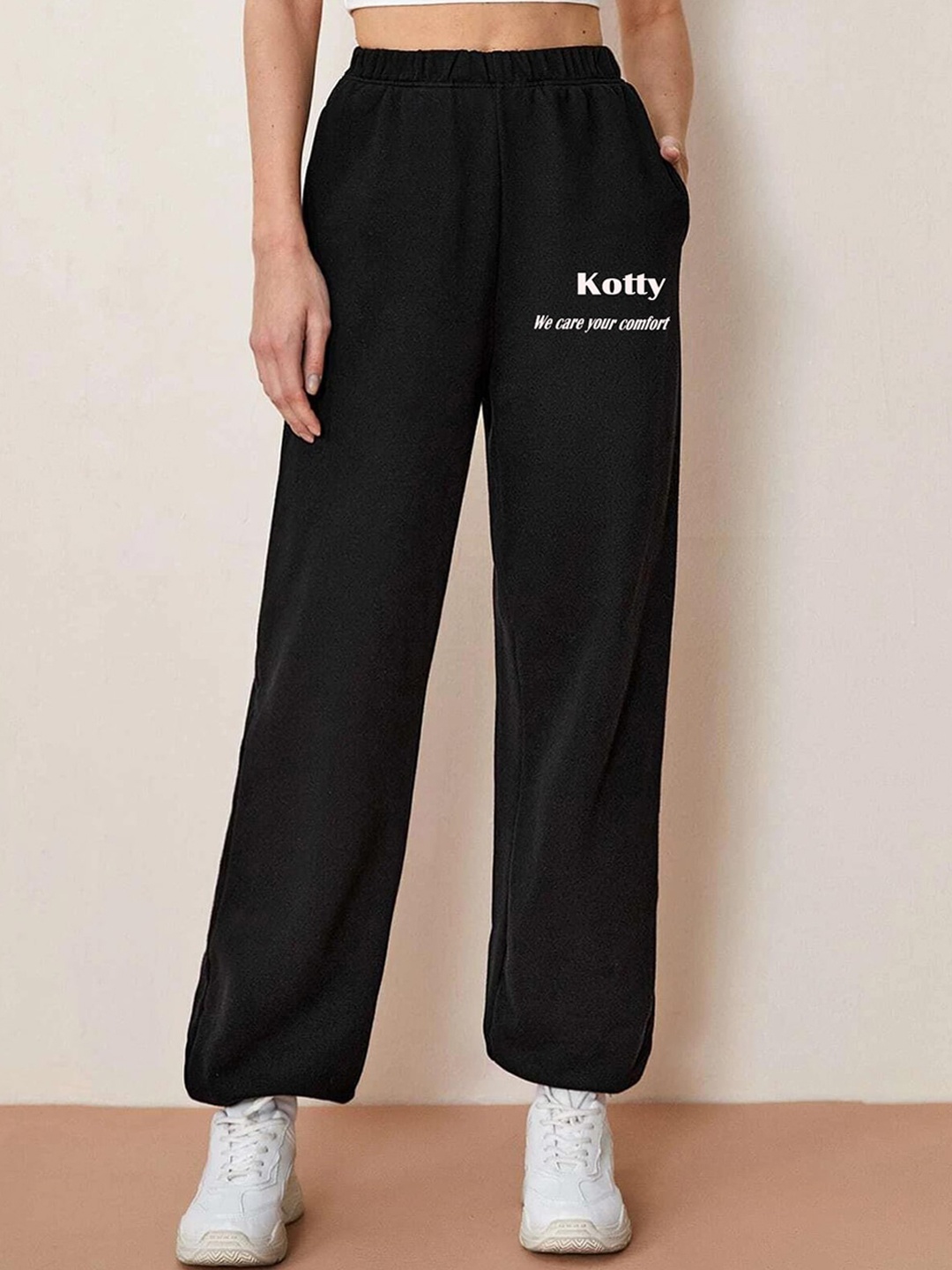 

Kotty Women Typography Printed Joggers, Black