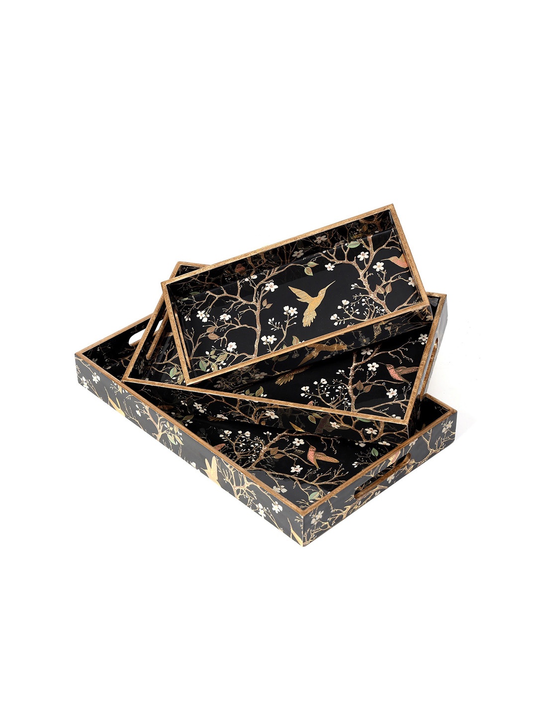 

DULI Black & Beige 3 Pieces Enamel Waterproof Serving Trays