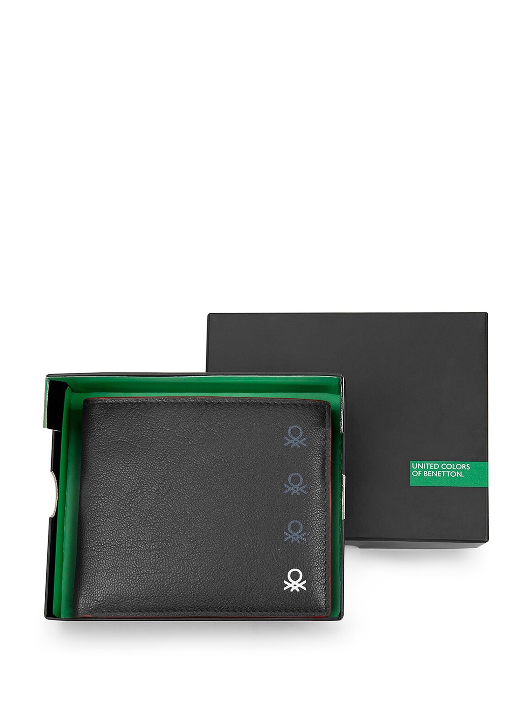 

United Colors of Benetton Men Textured Leather Two Fold Wallet, Black
