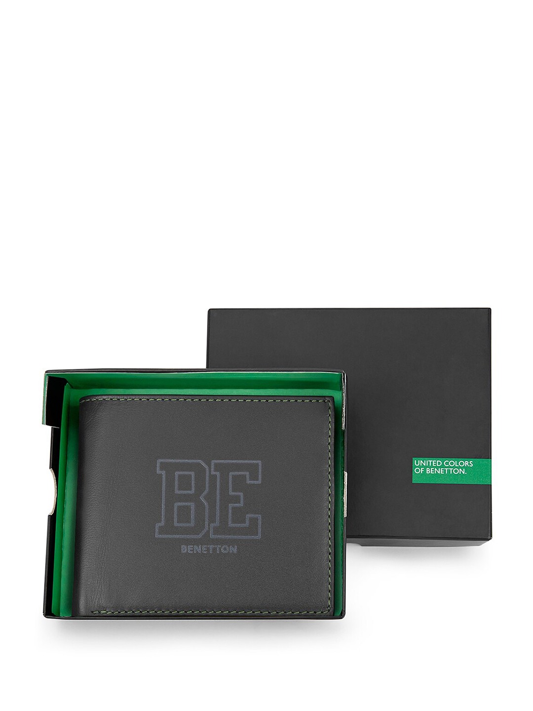 

United Colors of Benetton Men Leather Two Fold Wallet, Black