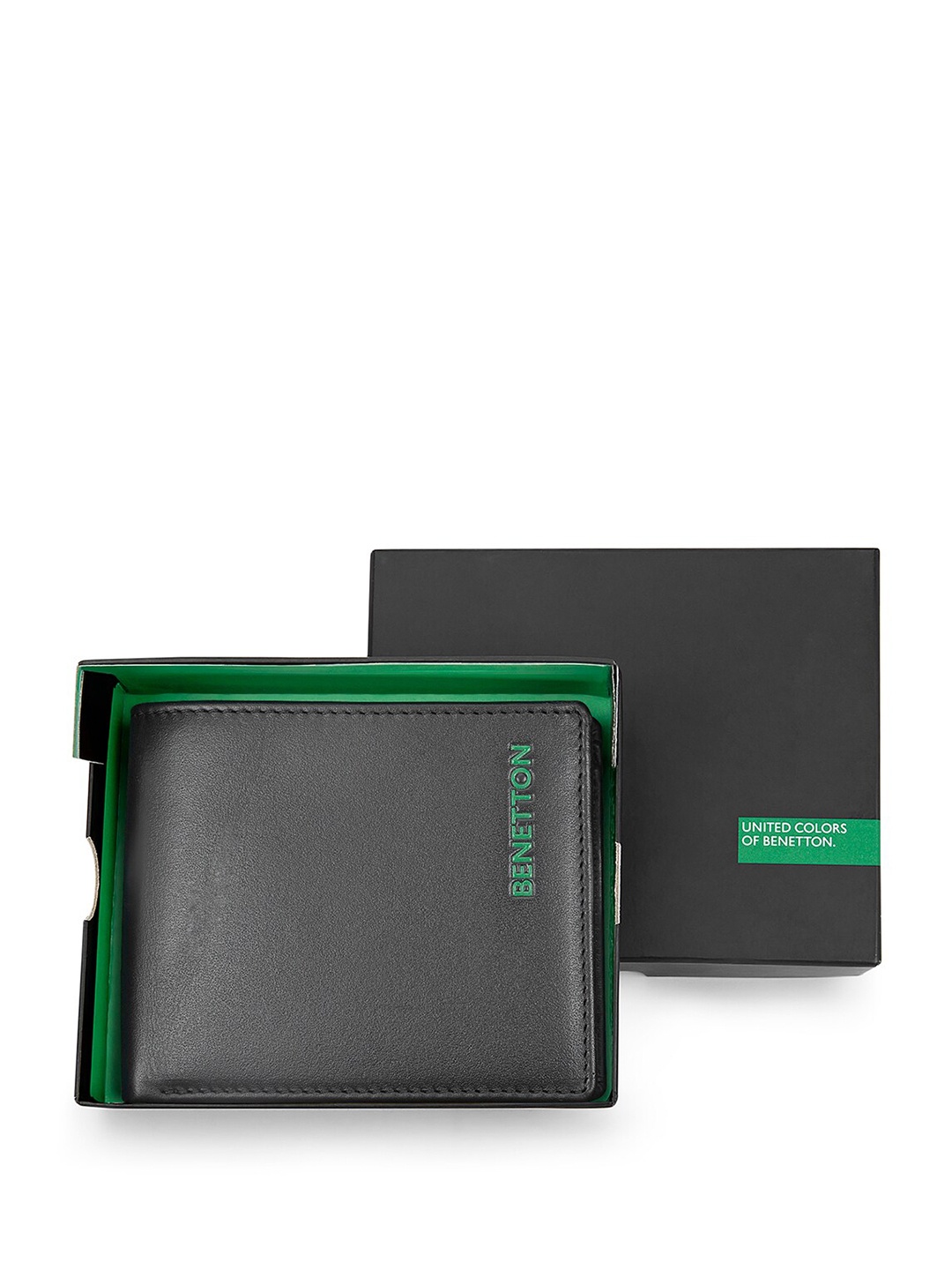 

United Colors of Benetton Men Leather Two Fold Wallet, Black