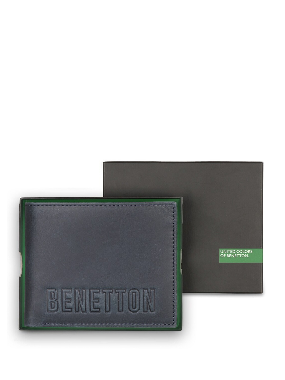 

United Colors of Benetton Men Leather Two Fold Wallet, Navy blue
