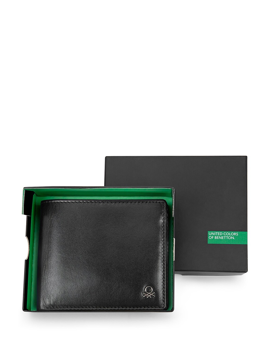 

United Colors of Benetton Men Leather Two Fold Wallet, Black