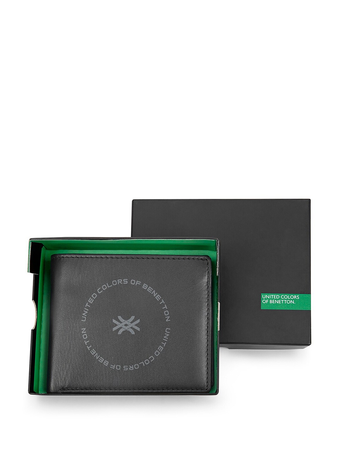 

United Colors of Benetton Men Leather Two Fold Wallet, Black