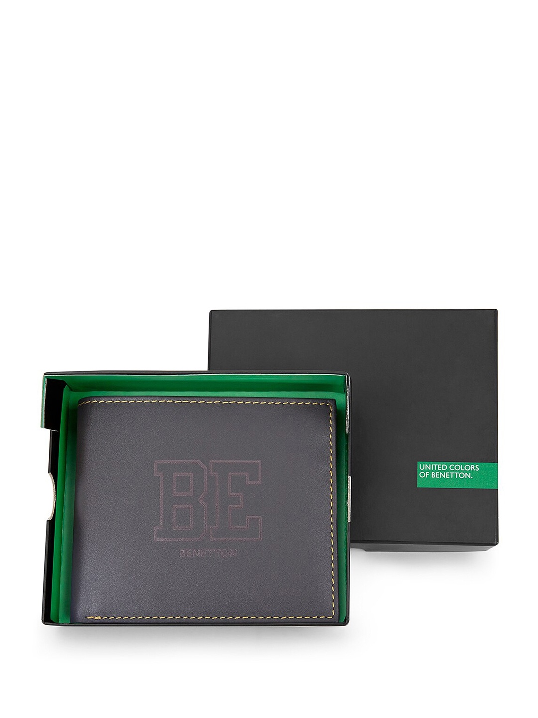 

United Colors of Benetton Men Textured Leather Two Fold Wallet, Brown