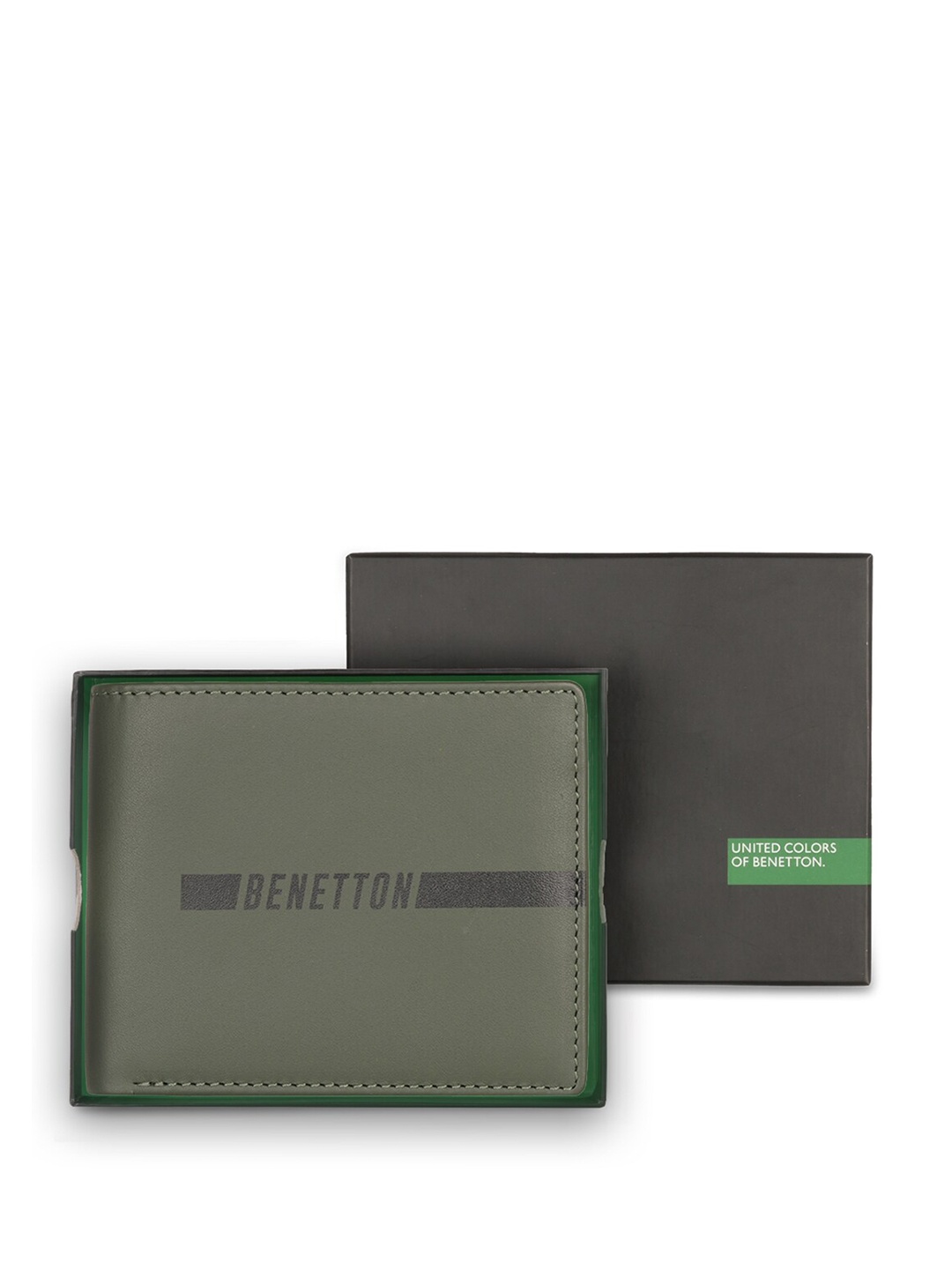 

United Colors of Benetton Men Leather Two Fold Wallet, Olive