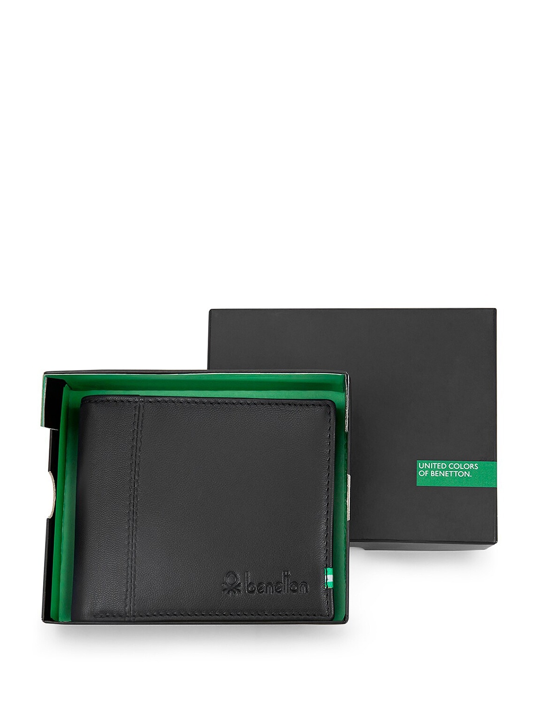 

United Colors of Benetton Men Leather Two Fold Wallet, Black