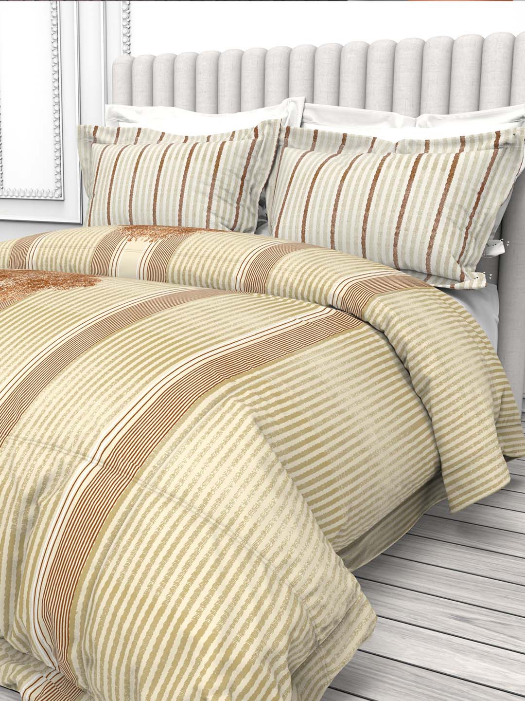 

THE WHITE MOSS Gold-Toned & Brown Pure Cotton 220 TC Queen Bedsheet with 2 Pillow Covers