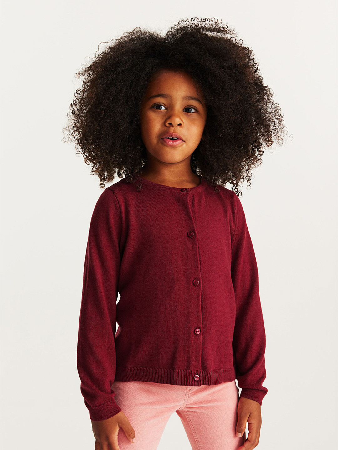 

H&M Girls Fine-Knit Cotton Cardigan, Red