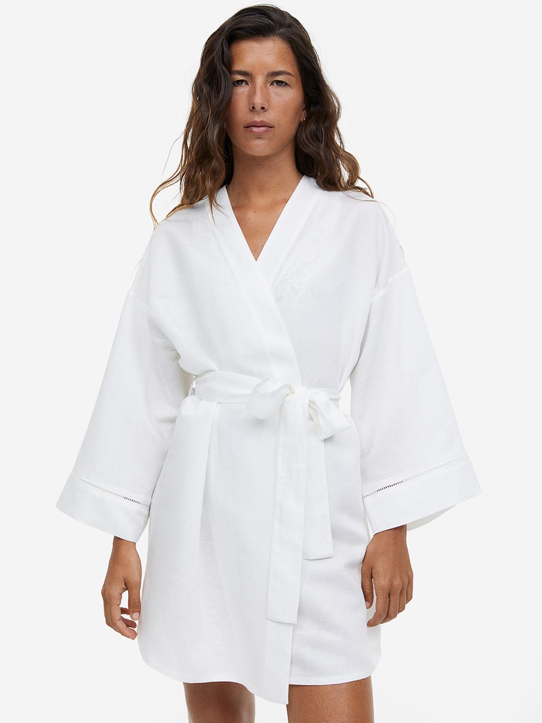 

H&M Linen-Blend Dressing Gown, White