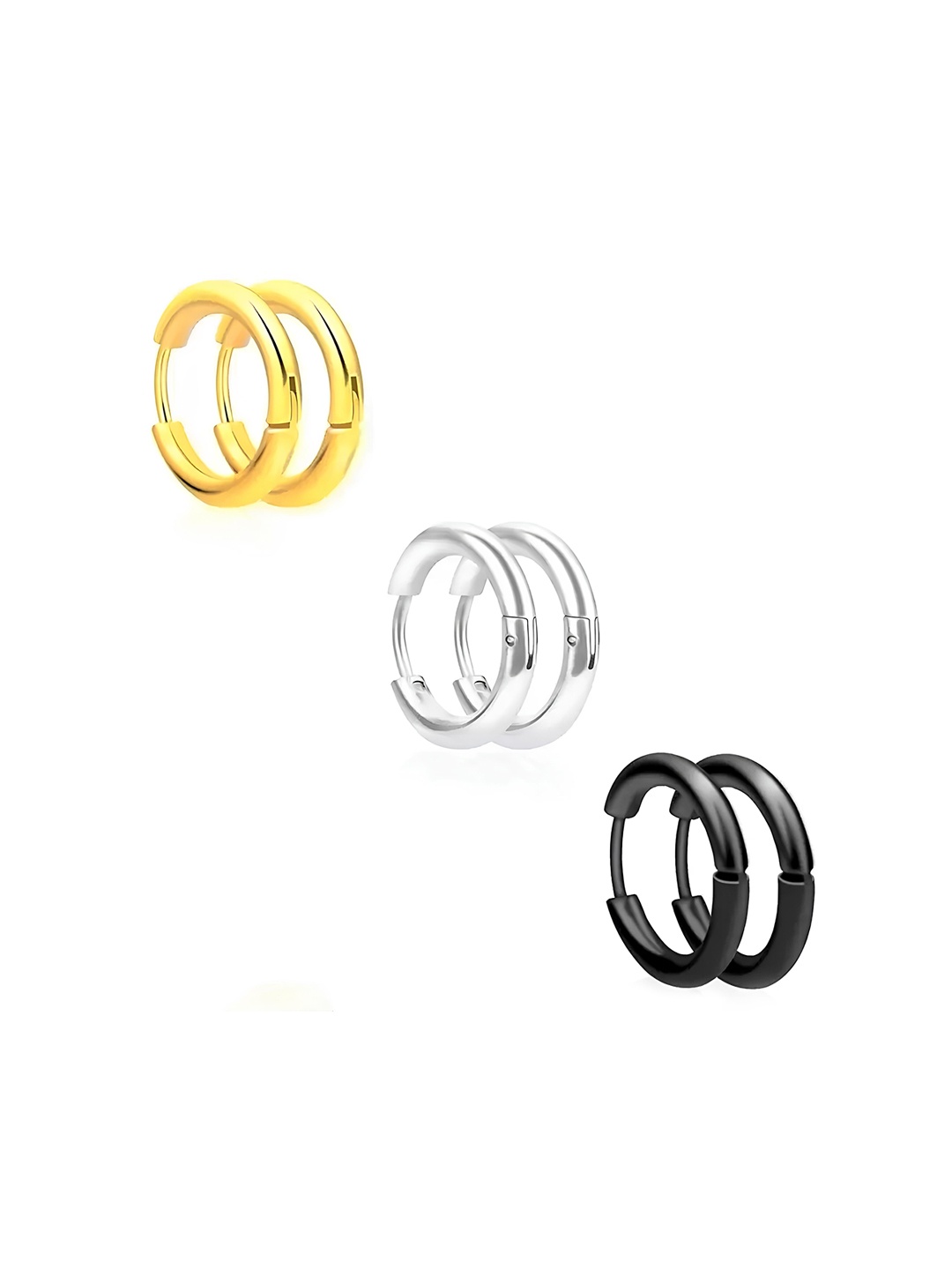 

KARISHMA KREATIONS Men Set of 3 Stainless Steel Hoop Earrings, Gold