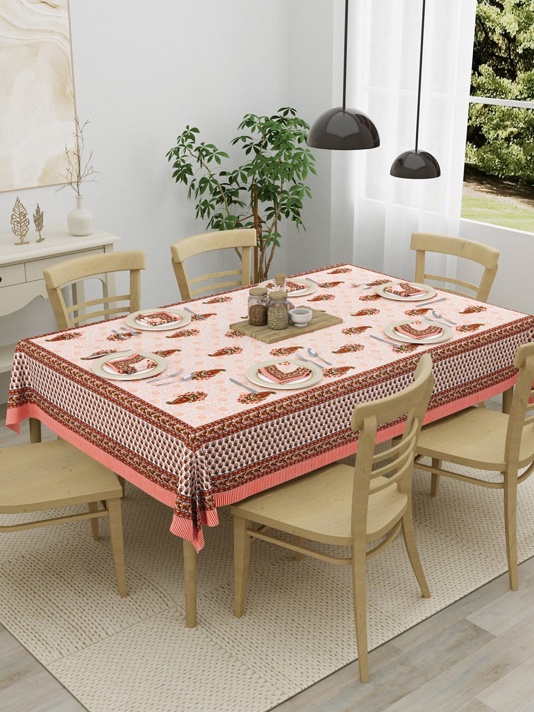 

Salona Bichona Pink & White 7 Pieces Printed Pure Cotton Table Linen Set