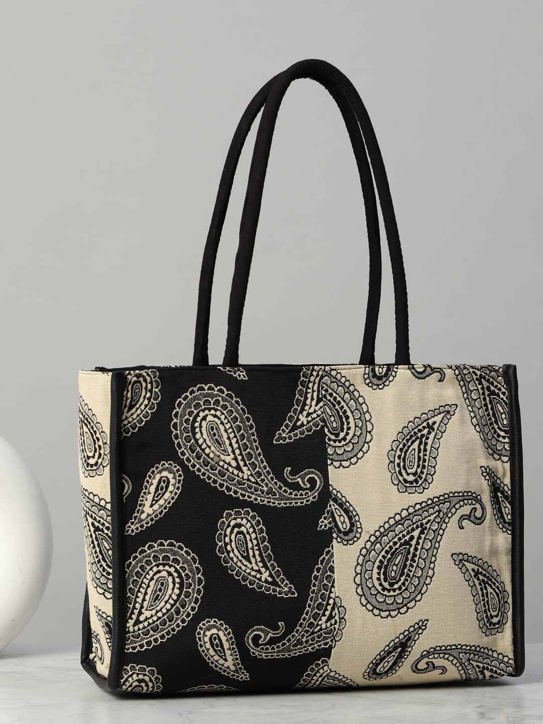 

DEEBACO Paisley Printed Shopper Fabric Tote Bag, Black