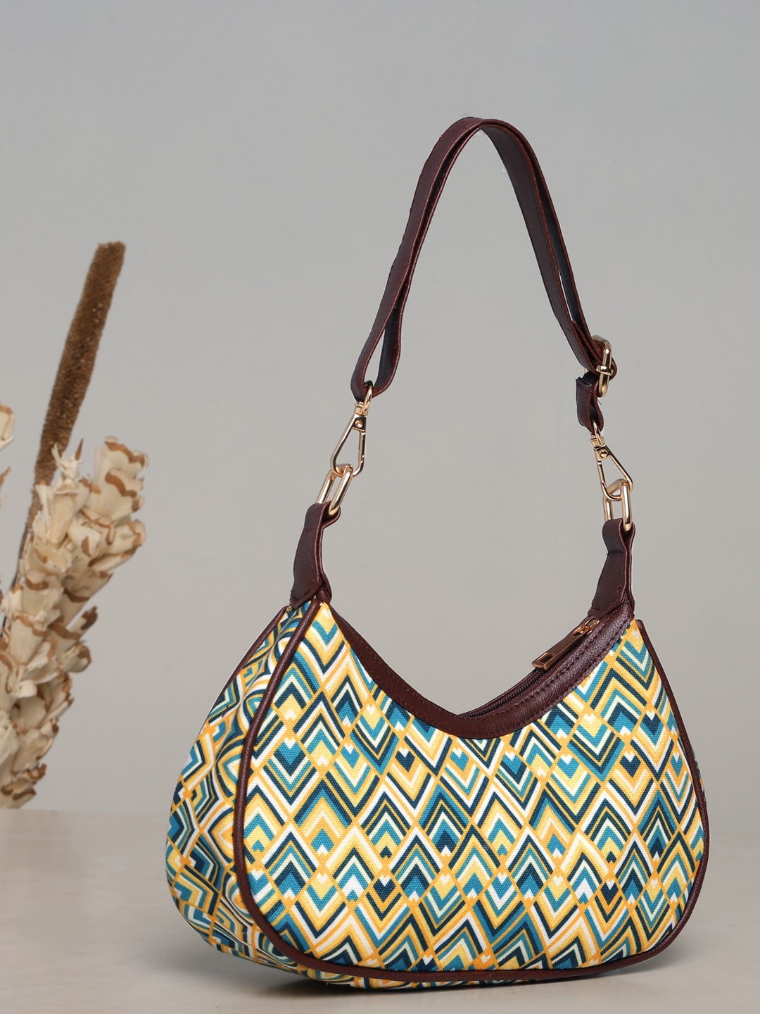 

DEEBACO Geometric Printed Half Moon Hobo Bag, Yellow