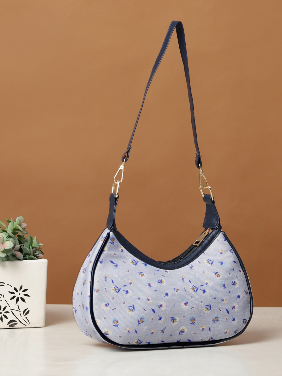 

DEEBACO Floral Printed Structured Sling Bag, Lavender