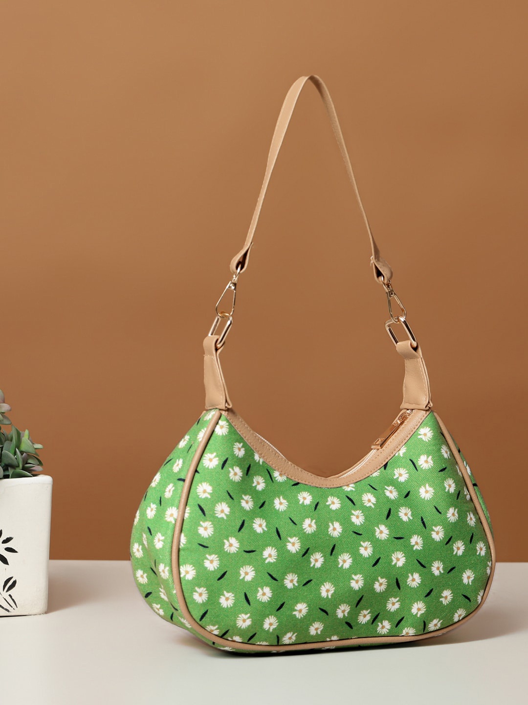 

DEEBACO Floral Printed Shopper Handheld Bag, Green
