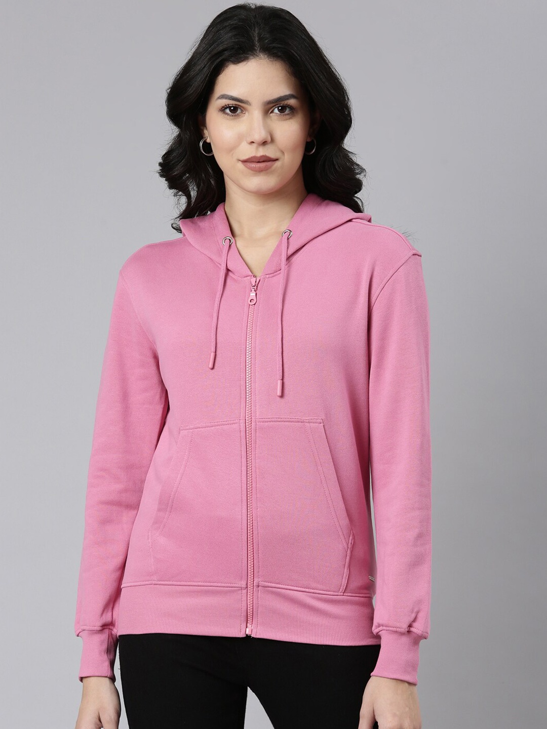 

TWIN BIRDS Pure Cotton Hooded Front-Open Sweatshirt, Pink