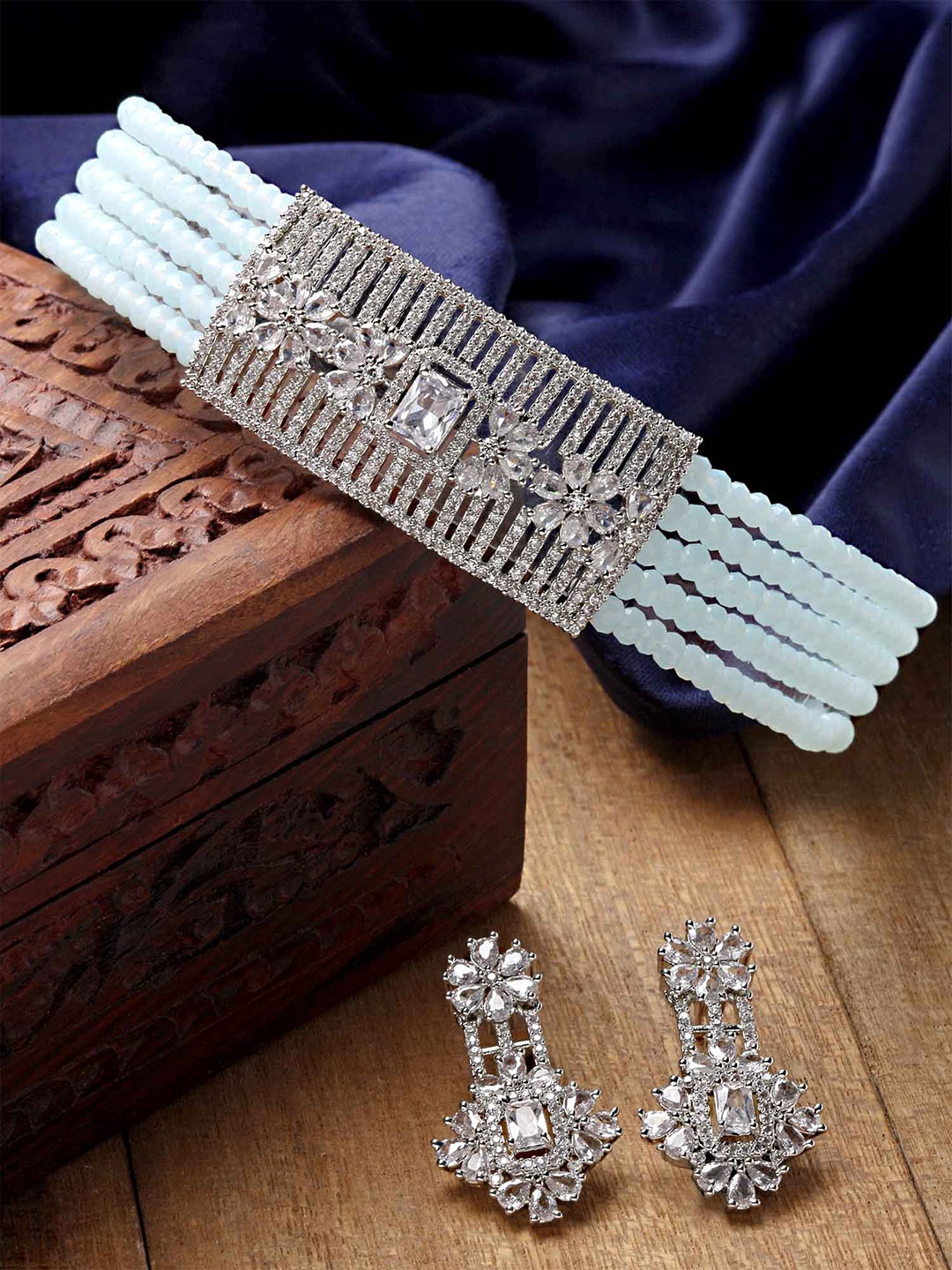 

KARATCART Silver-Plated Cubic Zirconia-Studded & Beaded Jewellery Set