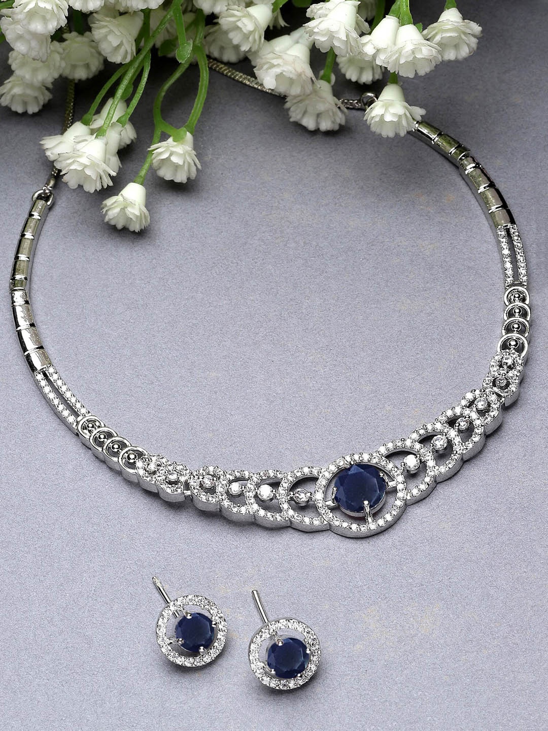 

KARATCART Silver-Plated Cubic Zirconia Studded Jewellery Set