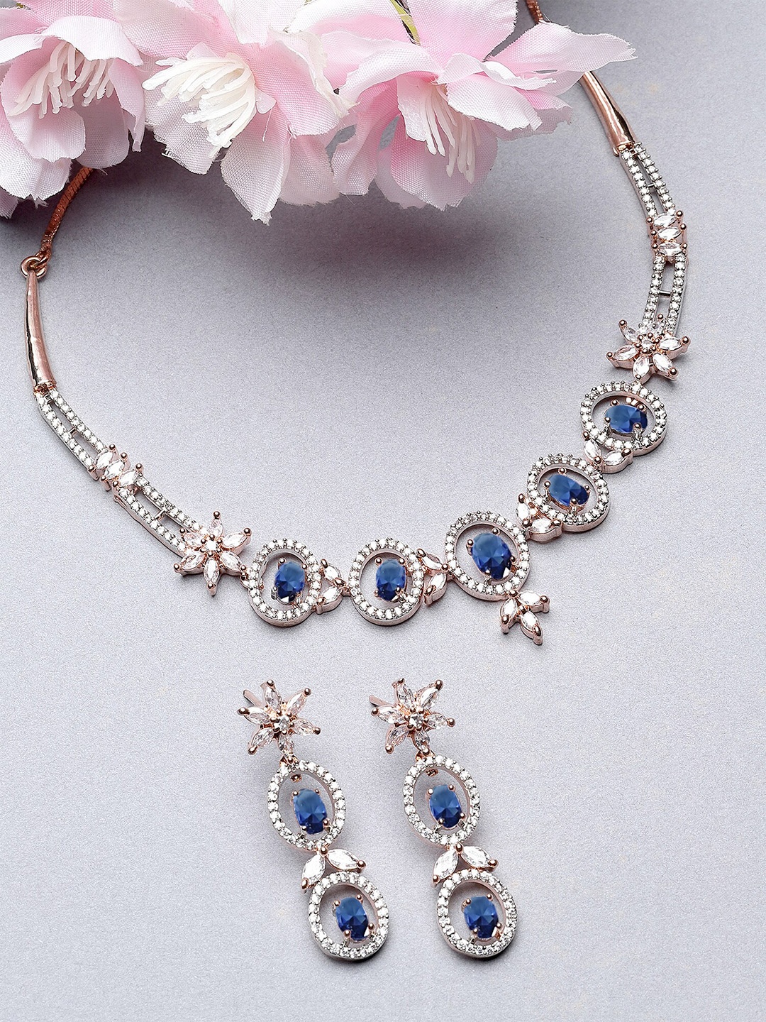 

KARATCART Rose Gold Plated CZ Studded Jewellery Set