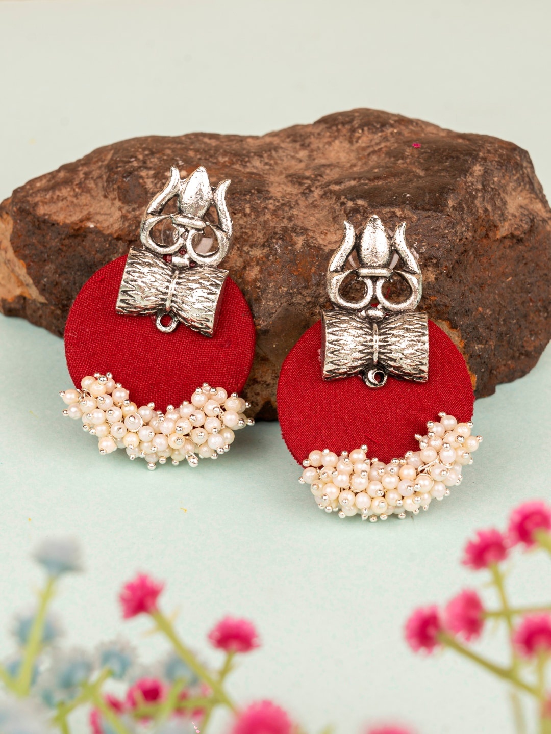 

Crunchy Fashion Trisula Design Drop Earrings, Maroon
