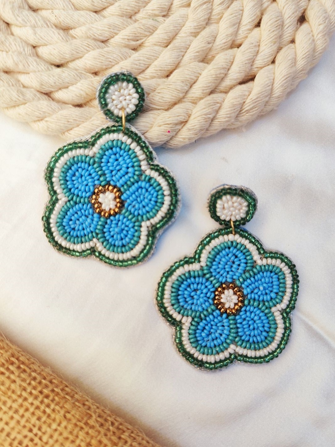 

Crunchy Fashion Beaded Floral Drop Earrings, Blue