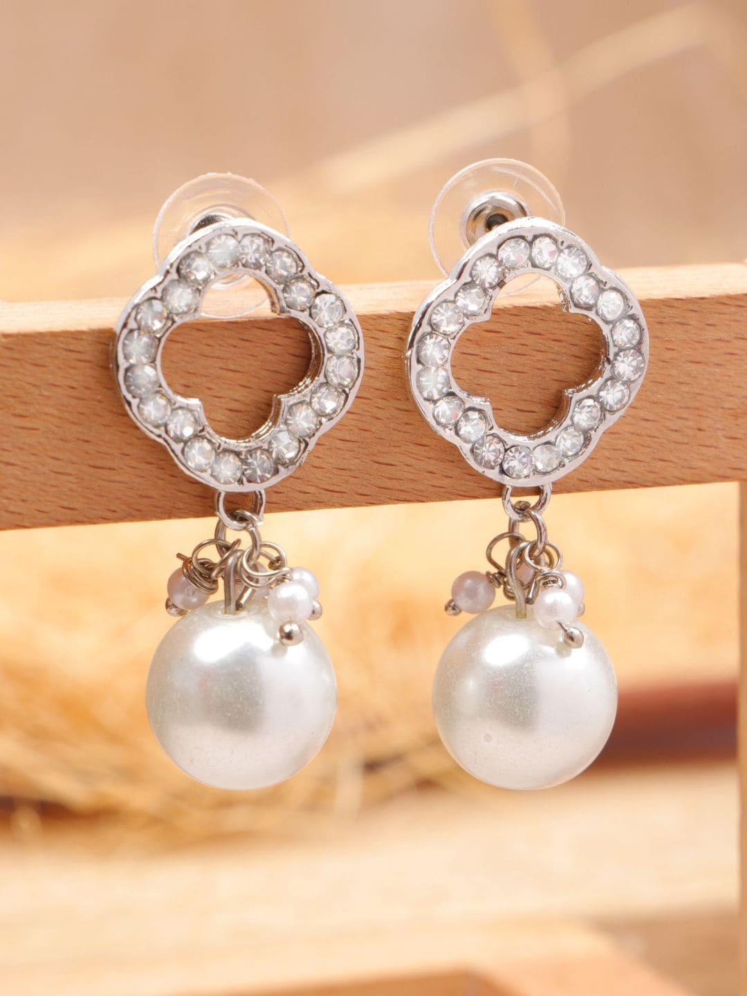 

Crunchy Fashion Silver-Plated Rhinestone-Studded Contemporary Drop Earrings