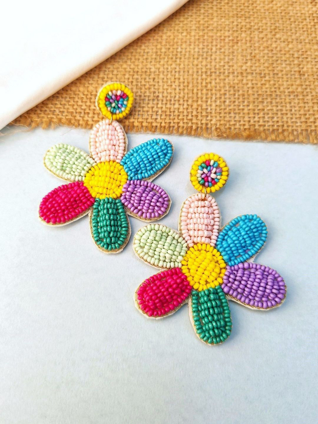 

Crunchy Fashion Beaded Floral-Shaped Drop Earrings, Pink