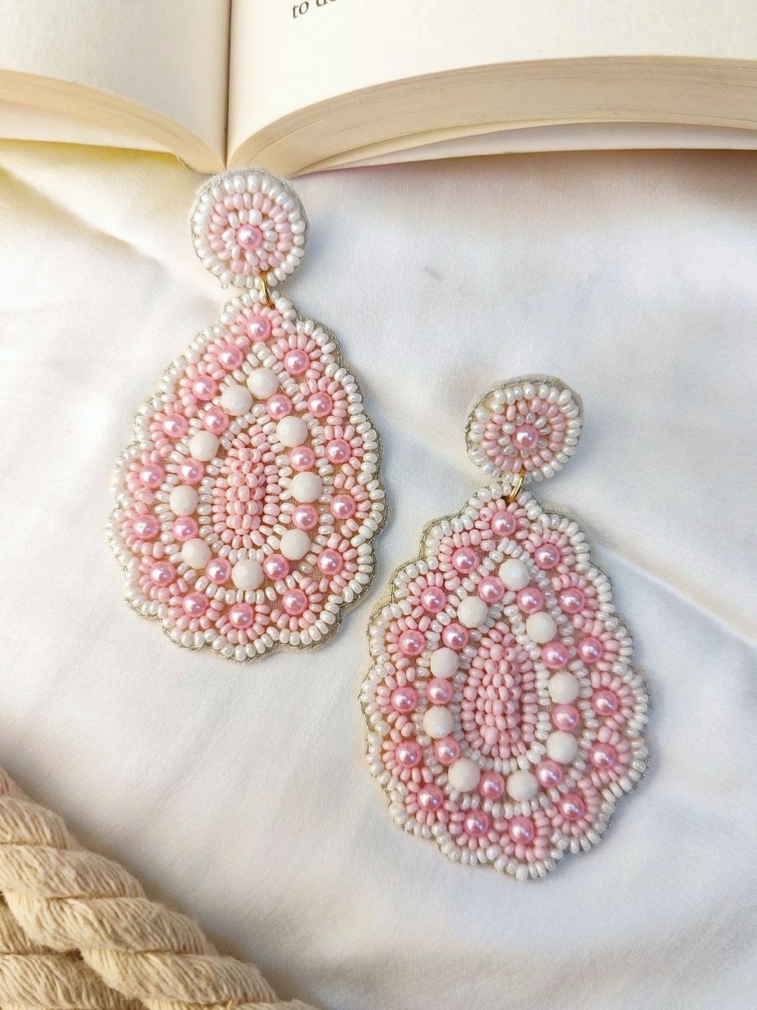

Crunchy Fashion Contemporary Beaded Drop Earrings, Pink