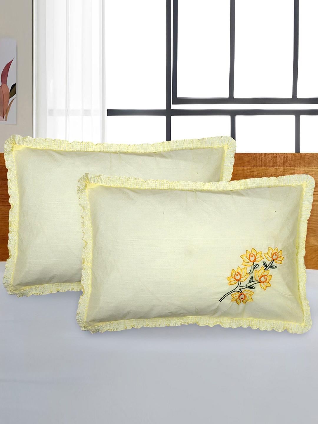 

Kuber Industries Cream 4 Pieces Floral Embroidered Cotton Pillow Covers